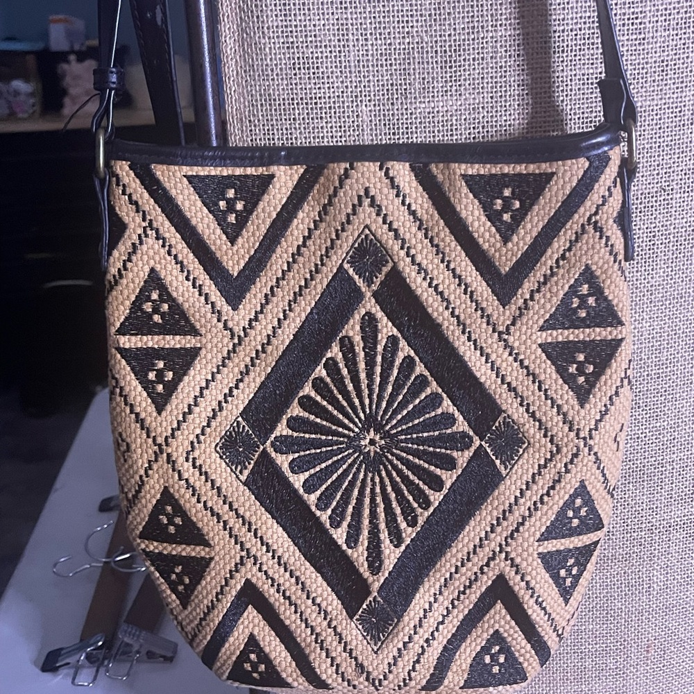 This Lucky Brand Maya Jute Hippie Crossbody Bucket Bag Purse - Picture 2 of 8